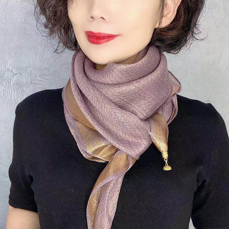 中老年金丝线磁扣方巾丝巾围脖2026新款护颈气质韩版懒人围巾女士