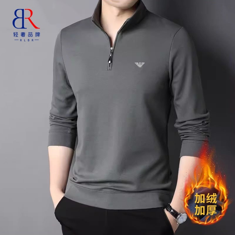 RLBR男士加绒长袖t恤冬季新款立领加厚打底衫休闲宽松卫衣爸爸装