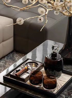 现代轻奢样板间客厅茶几摆件售楼处桌面酒具托盘组合花器软装饰品