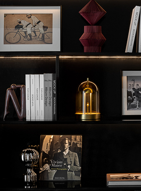 现代轻奢样板间书柜软装饰品售楼处层架电视柜装饰画书房摆件组合