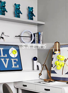 简约现代运动风样板间儿童房软装摆件男孩房网球主题装饰画装饰品