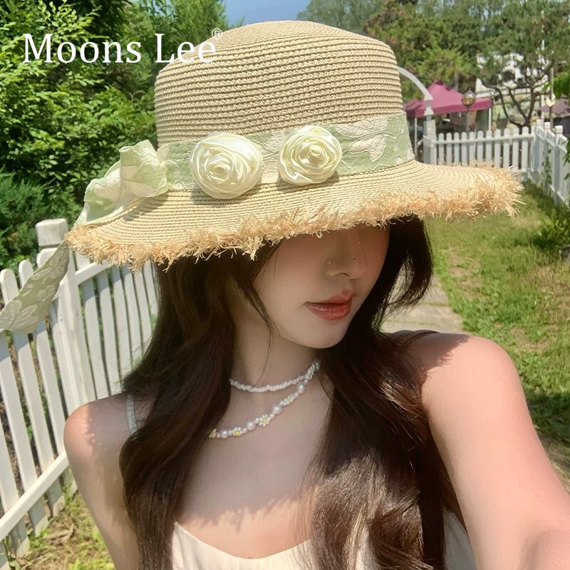 法式蝴蝶结花朵遮阳沙滩帽女百搭
