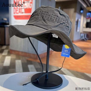 AouuLee大头围夏季速干渔夫帽子男女户外网眼透气防紫外线登山帽