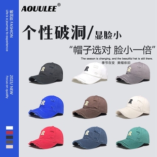 MoonsLee帽子女款2024新款破洞棒球帽做旧咖色磨破软顶鸭舌帽男潮