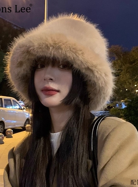 女冬季高级感兔毛毛茸茸渔夫帽