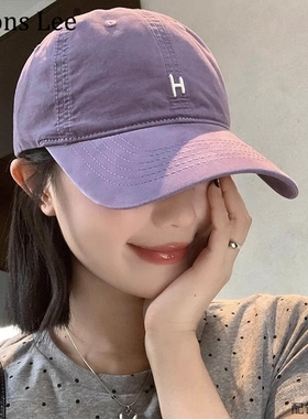MoonsLee字母刺绣紫色棒球帽女夏宽帽檐大脸显脸小大头围鸭舌帽子