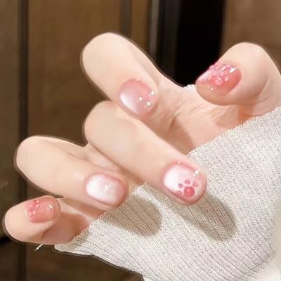 猫眼粉嫩猫爪穿戴甲儿童指甲贴短款豆豆甲气质指甲2025新款显白手工穿戴奶冻美甲可拆卸重复使用指甲贴纸饰品