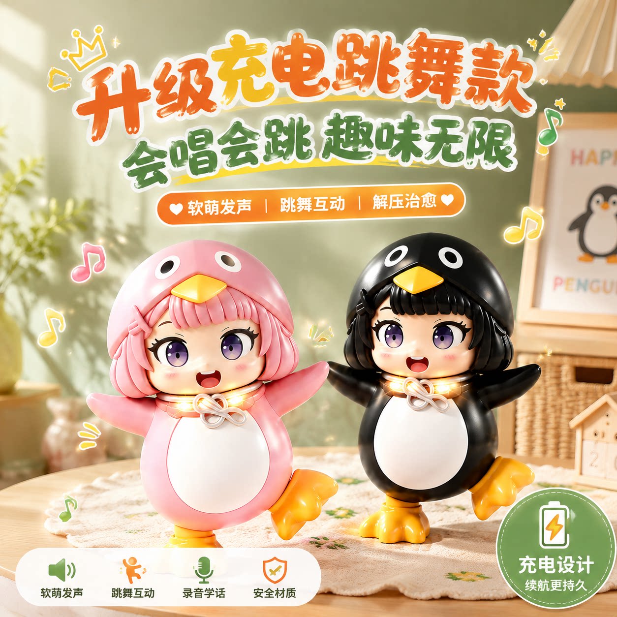 会说话的咕咕嘎嘎玩具小企鹅管理员带录音鹅Q版手办模型发声爆款图片