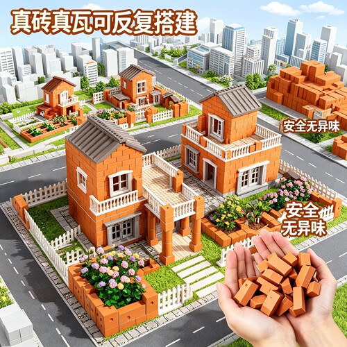 泥瓦匠盖房子儿童益智玩具砌墙手工diy砖头小屋建筑生日礼物男孩