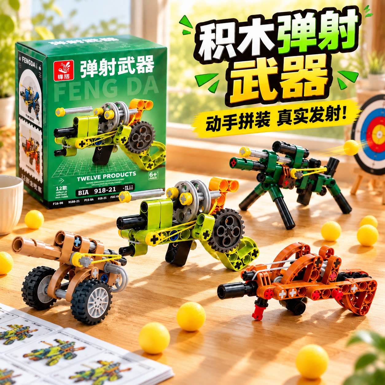 儿童拼装武器盲盒玩具左轮手枪可发射积木枪模型奖品生日礼物男孩