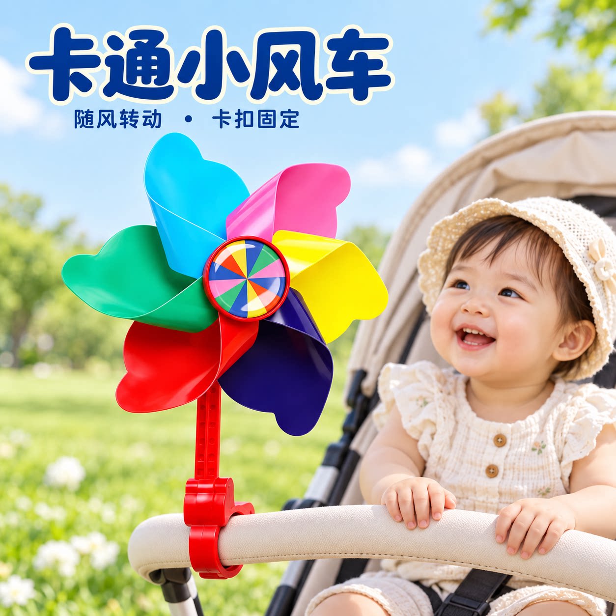风车玩具婴儿可啃咬七彩旋转风车玩具婴儿推车滑板户外装饰自行车