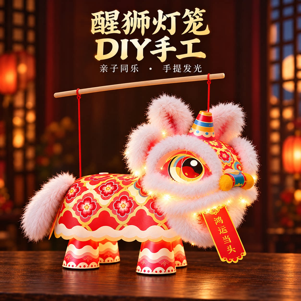 醒狮中秋节手工diy手提发光灯笼材料包幼儿园儿童花灯国风新款26图片