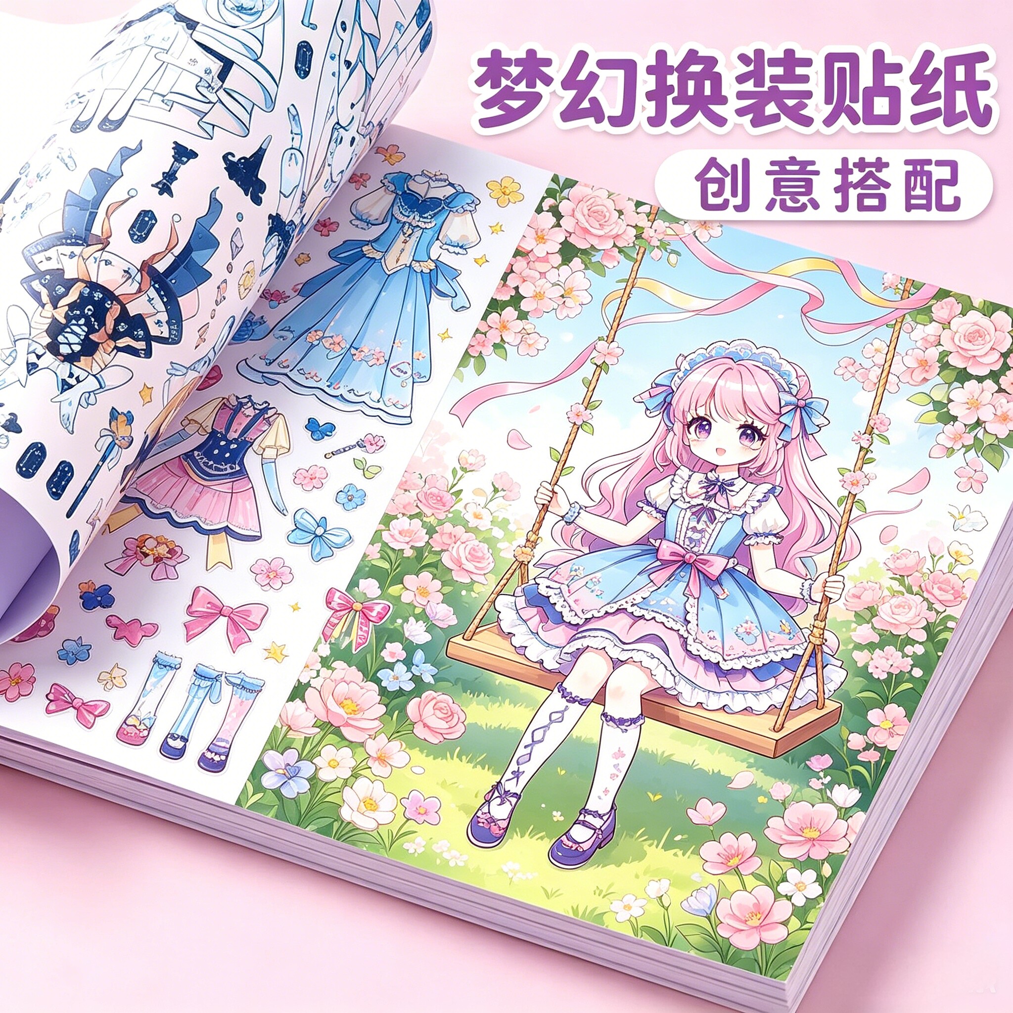 换装贴纸美丽公主服饰贴女孩儿童娃娃3到6岁益智玩具化妆本子卡通贴画diy手工粘贴贴纸书人物梦幻换妆元气