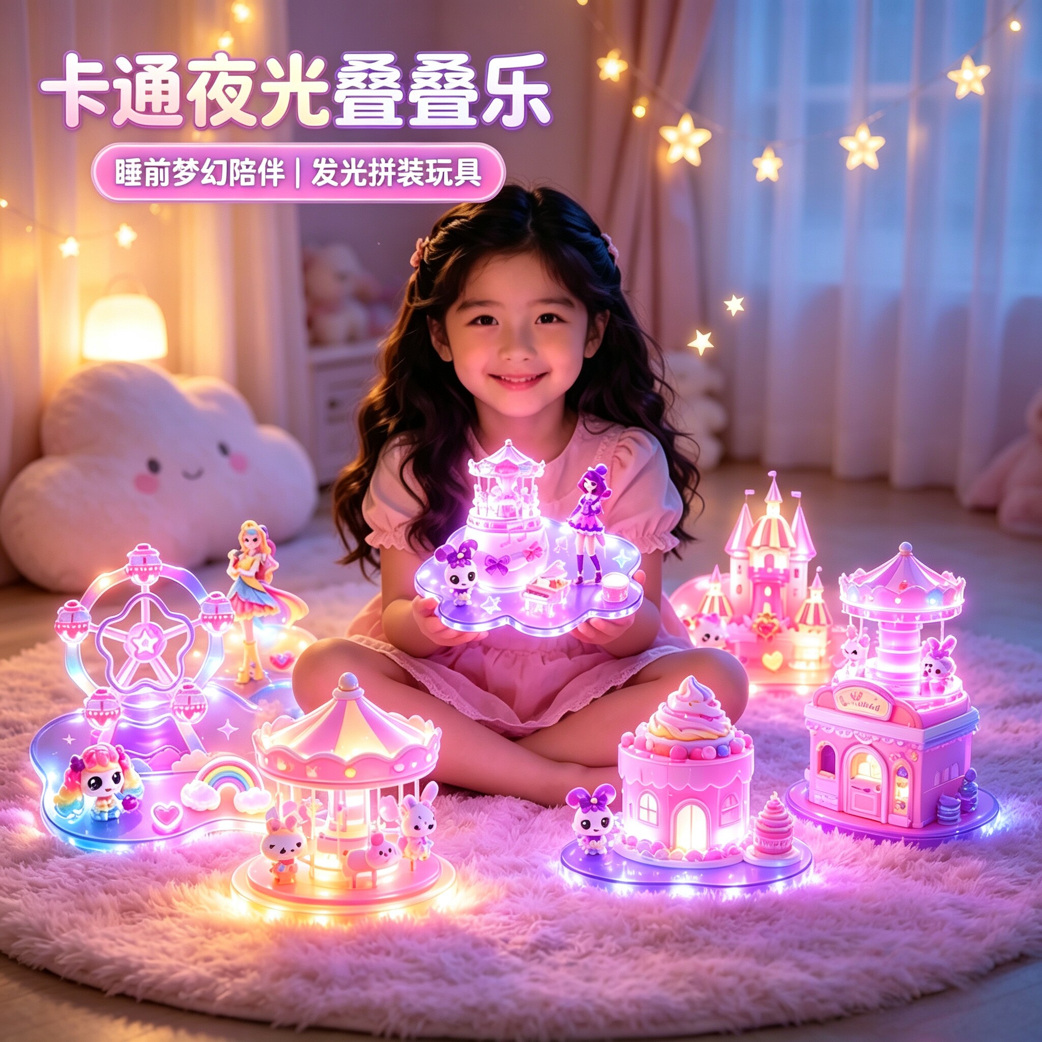 夜光奇妙萌可3D立体浮雕叠叠乐贴纸女孩儿童水晶造景贴画可爱卡通装饰小图案萌物创意手工diy自制粉晶小摆件图片