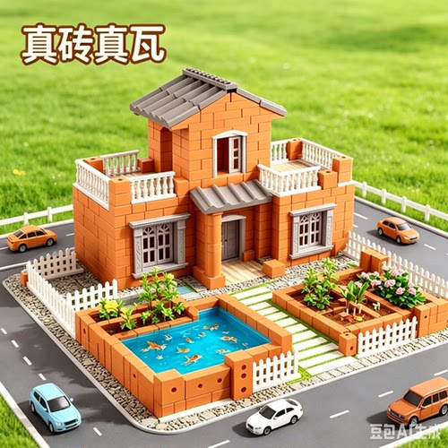泥瓦匠搭建水泥砌砖头盖房子砌墙儿童玩具手工diy男女孩益智制作