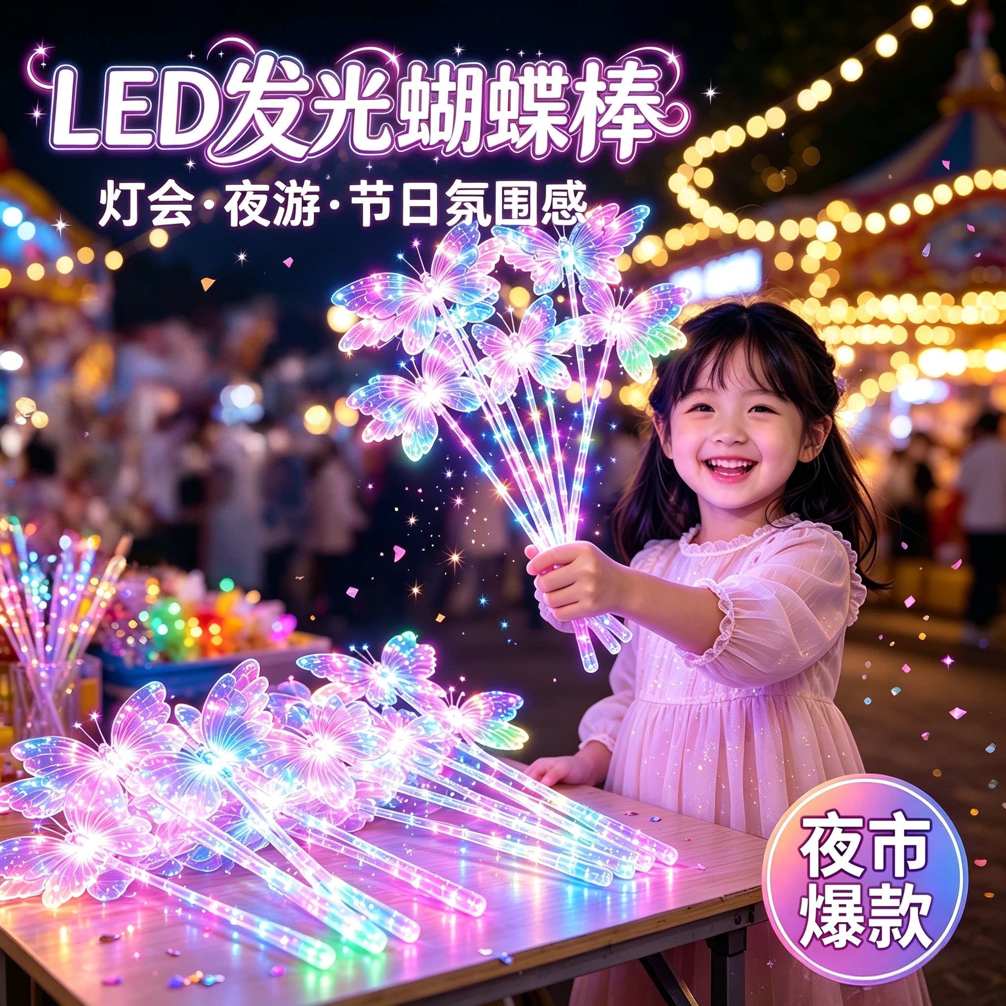 新款led发光蝴蝶手持魔法棒夜市摆地摊闪光摇摆仙女孩子儿童玩具图片