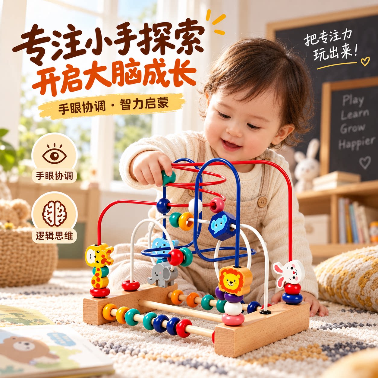 婴儿幼儿童绕珠玩具蒙氏早教串珠8个月新生宝宝消耗体力0-1岁礼物