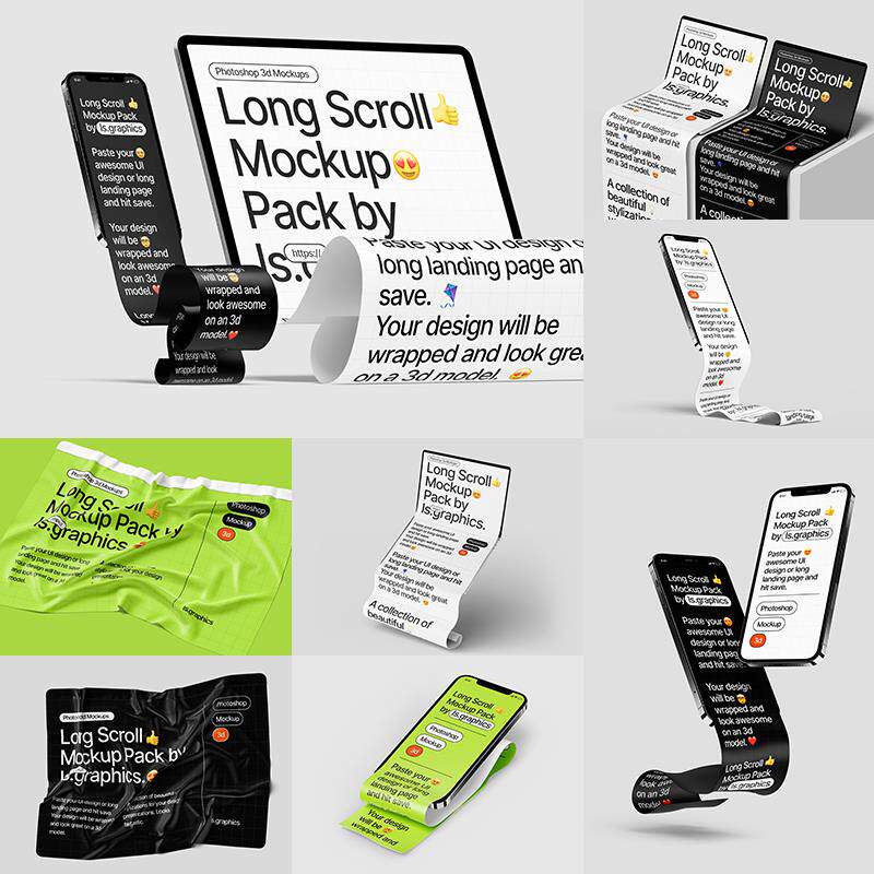 ui样机h5页面iphone手机长图排版作品展示网页贴图psd设计素材ps