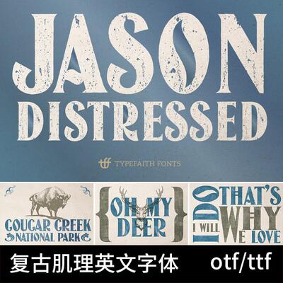 2349国外复古肌理字体粗体标题otf/ttf格式平面设计广告封面海报