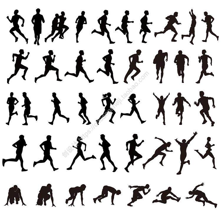 运动跑步剪影 助跑起跑慢跑赛跑人物动作 ai格式矢量设计素材