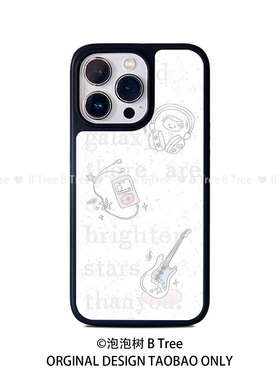 BTree原创英文手绘线条涂鸦插画简约百搭白色iPhone17Promax手机壳苹果16Plus15/14软胶黑边框亚克力防摔全包