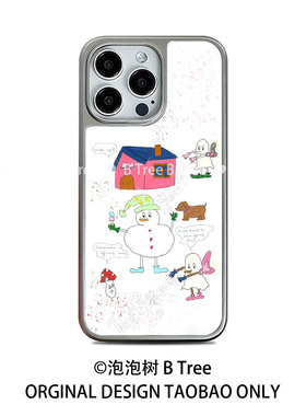 BTree原创秋冬雪人手绘可爱韩国插画ins风适用iPhone17Promax苹果16plus15手机壳1413电镀银边框PC软胶亚克力