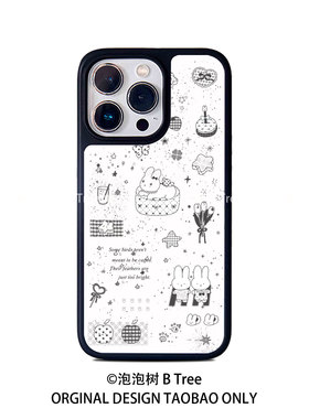 BTree原创手绘黑白线条涂鸦小众简约高级感亮面pc软壳iPhone17Air苹果16promax15plus14手机壳13黑边框亚克力
