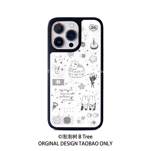 BTree原创手绘黑白线条涂鸦小众简约高级感亮面pc软壳iPhone17Air苹果16promax15plus14手机壳13黑边框亚克力