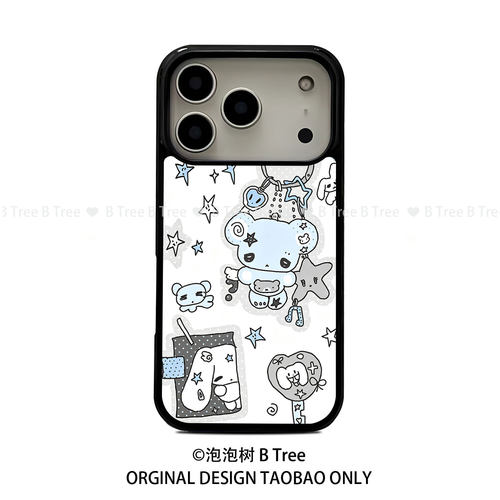BTree原创可爱小熊个性涂鸦ins风全包适用iPhone17Promax苹果手机壳保护套16plus15/14/13黑框磨砂软边防摔女