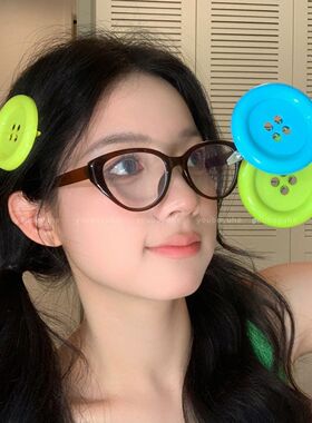 甜味少女~薄荷绿超大纽扣发夹女中古可爱侧边鸭嘴夹2026新款发饰