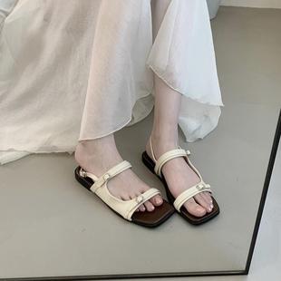 法式 平底舒適涼鞋 女夏季 外穿新款 絕美仙女風(fēng)配裙子旅游海邊羅馬鞋