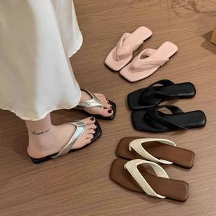 法式 女夏外穿2025新款 絕美配裙子海邊度假涼鞋 平底夾趾人字拖鞋