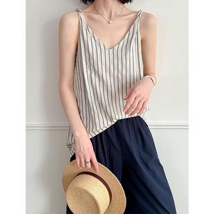 新款 橘芷夏季 亚麻吊带女外穿小背心宽松遮肚设计感扭结上衣8015