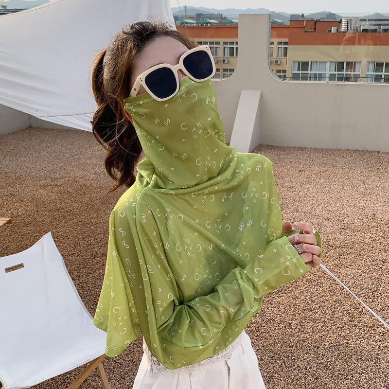 骑车防晒衣披肩女夏季新款遮阳开车套袖挂耳面罩斗篷护颈一体袖套