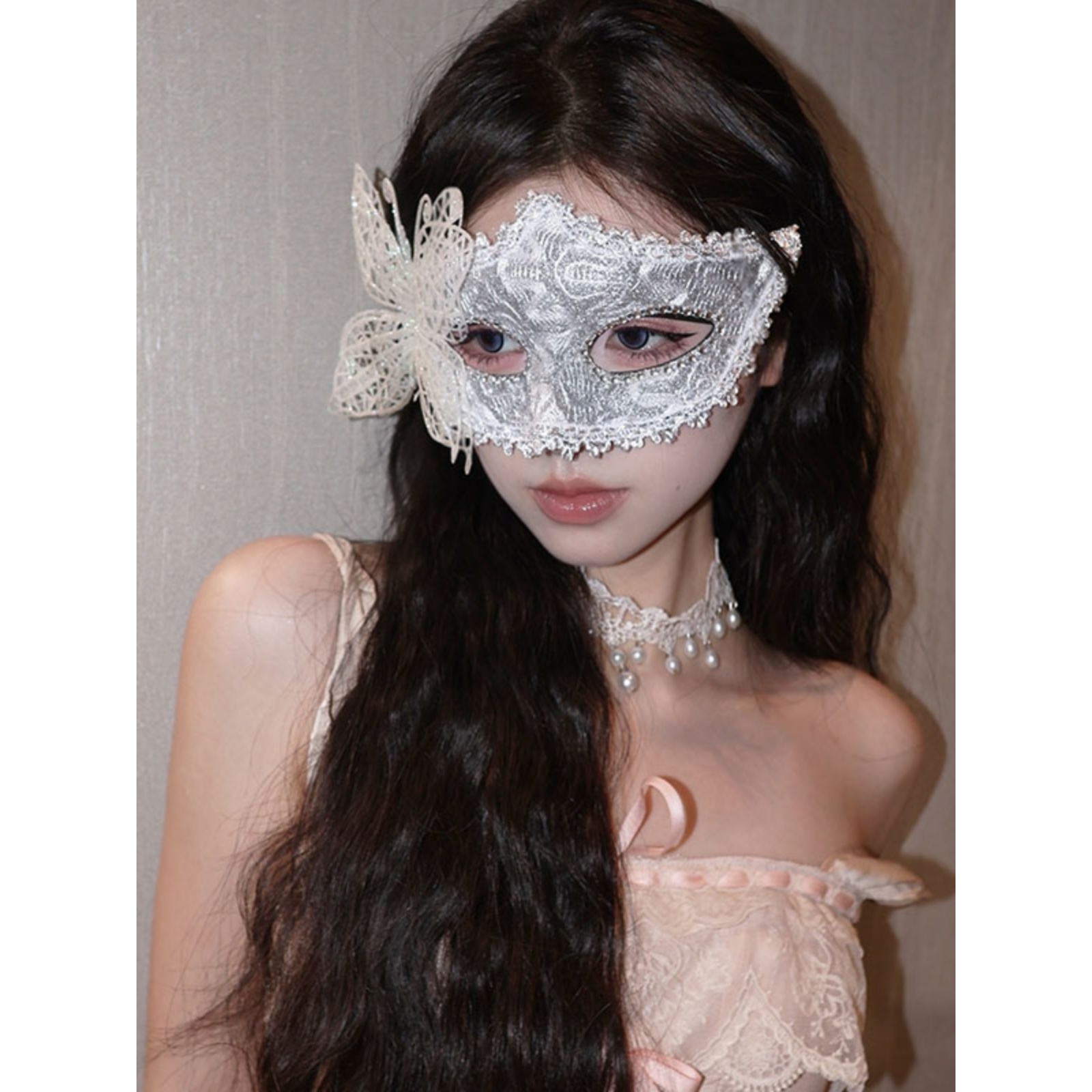 假日化妆舞会公主面具女成人派对半脸面具白色羽毛半脸眼罩道具