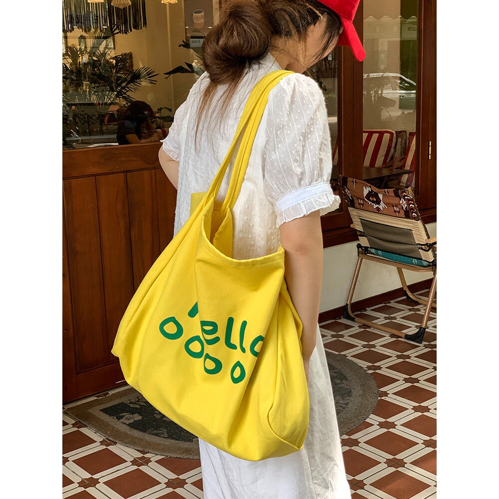 韩系多巴胺帆布包包女慵懒风大容量通勤单肩托特包2025新款手提包