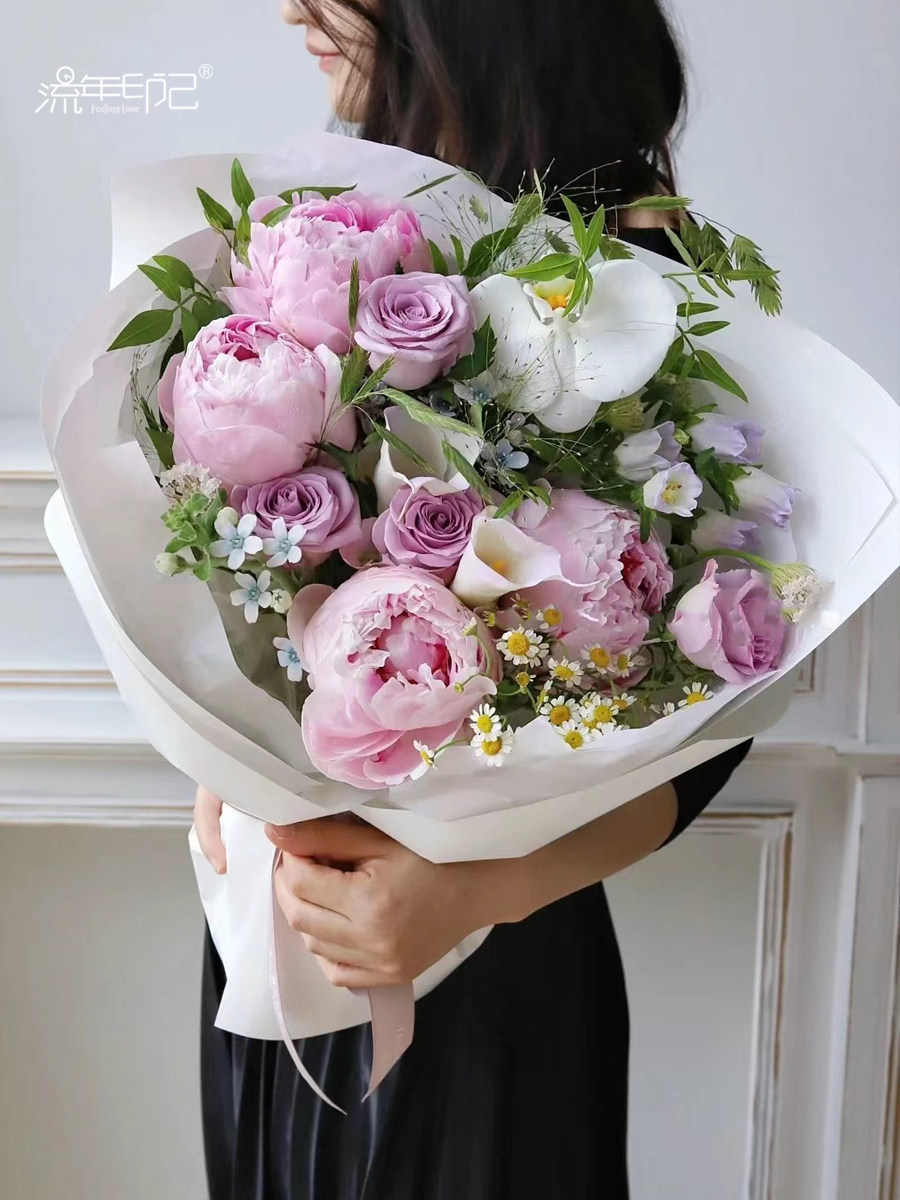 上海同城鲜花速递芍药花郁金香花束送女朋友老婆长辈生日花店订花