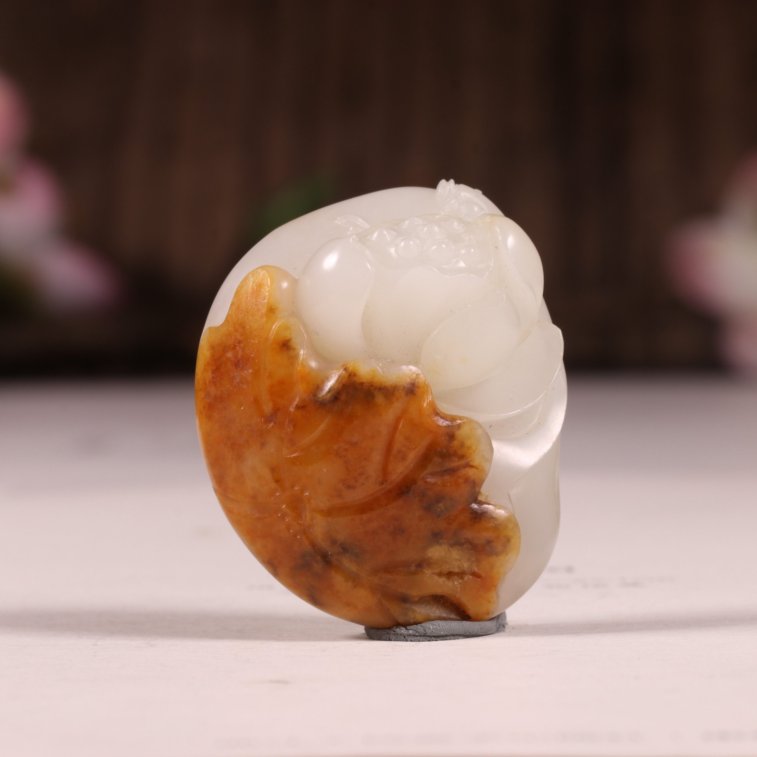 苏工新疆和田玉籽料白玉荷花吊坠籽玉独籽挂件