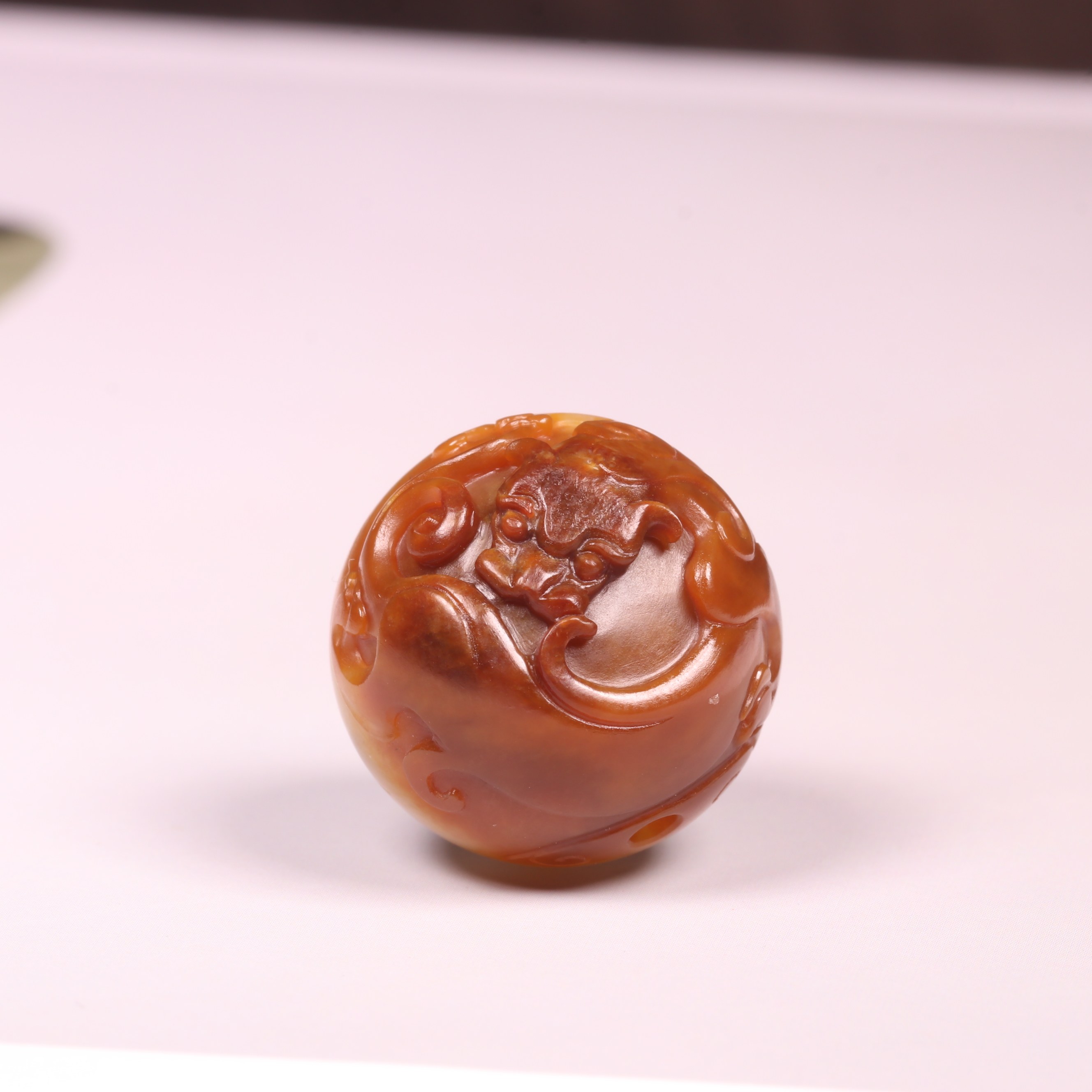 20mm苏工新疆和田玉籽料黄沁龙珠白肉红沁皮珠子白玉圆珠手串配珠