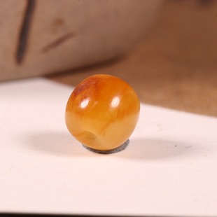 6mm天然新疆和田玉黄沁籽料珠子圆珠黄玉单珠散珠手串配珠顶珠