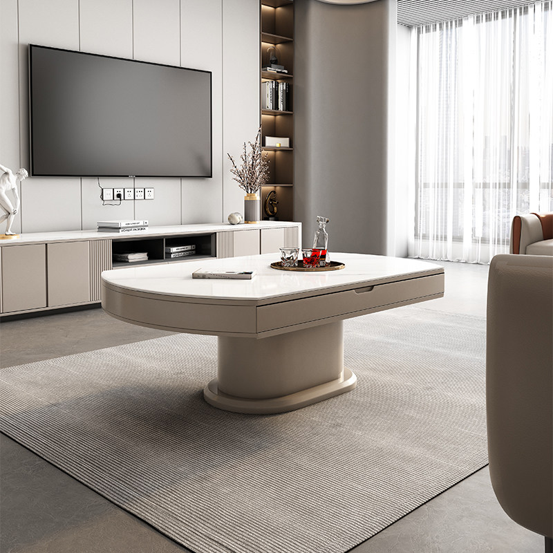 现代简约电动升降多功能岩板茶几餐桌一体两用客厅小户型伸缩折叠