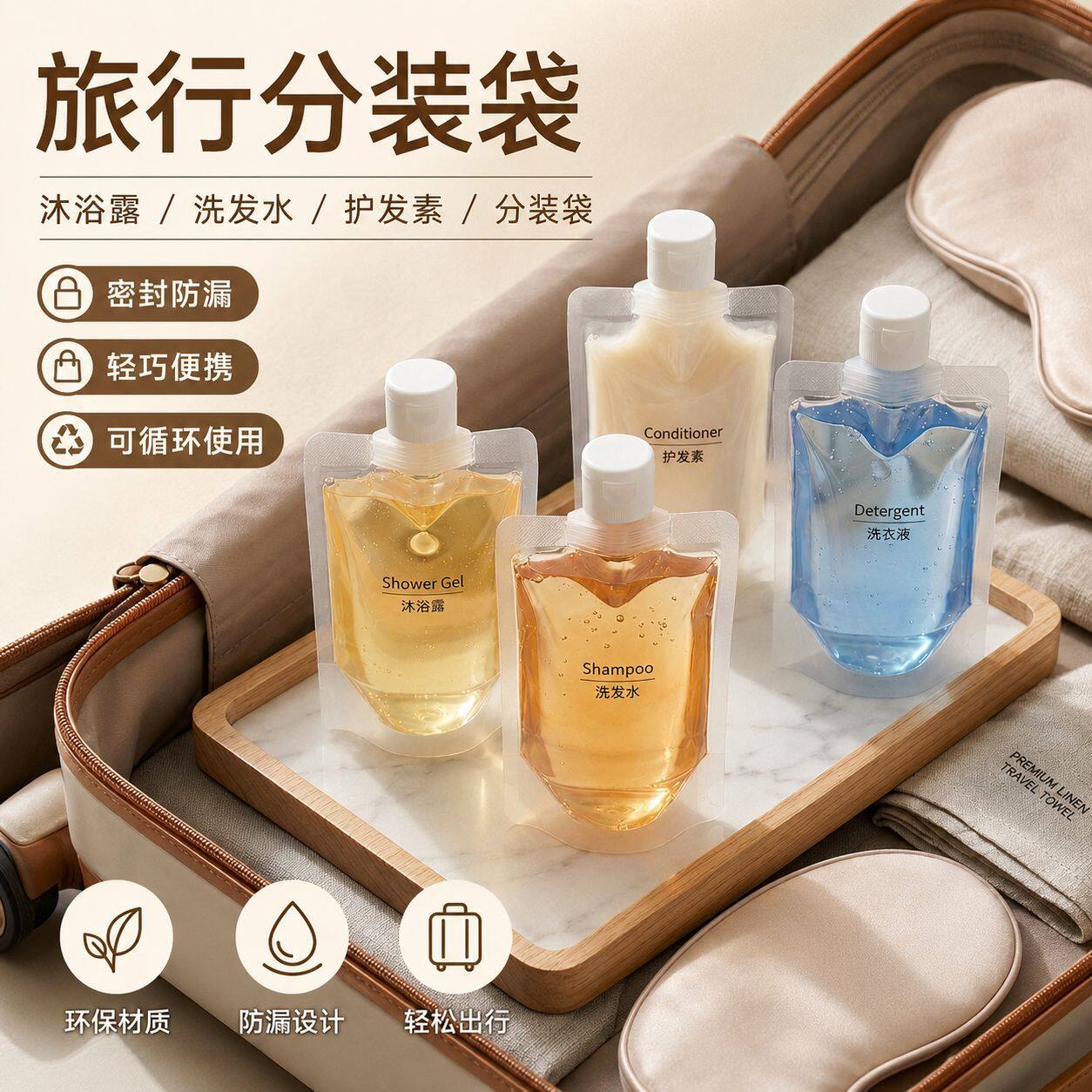 日本旅行分装瓶便携洗发水沐浴露化妆品乳液旅游护肤品液体分装袋