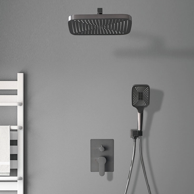 暗装全铜枪灰色冷热花洒淋浴套装热熔一体家用隐藏式增压淋浴花洒