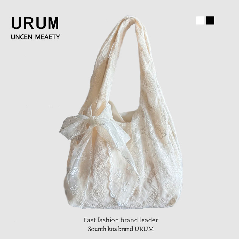 URUM韩系清新蕾丝花朵帆布包女2025新款夏大容量单肩托特包腋下包,箱包皮具/热销女包/男包,托特包,淘宝优惠券,粉丝福利购,淘宝优惠卷