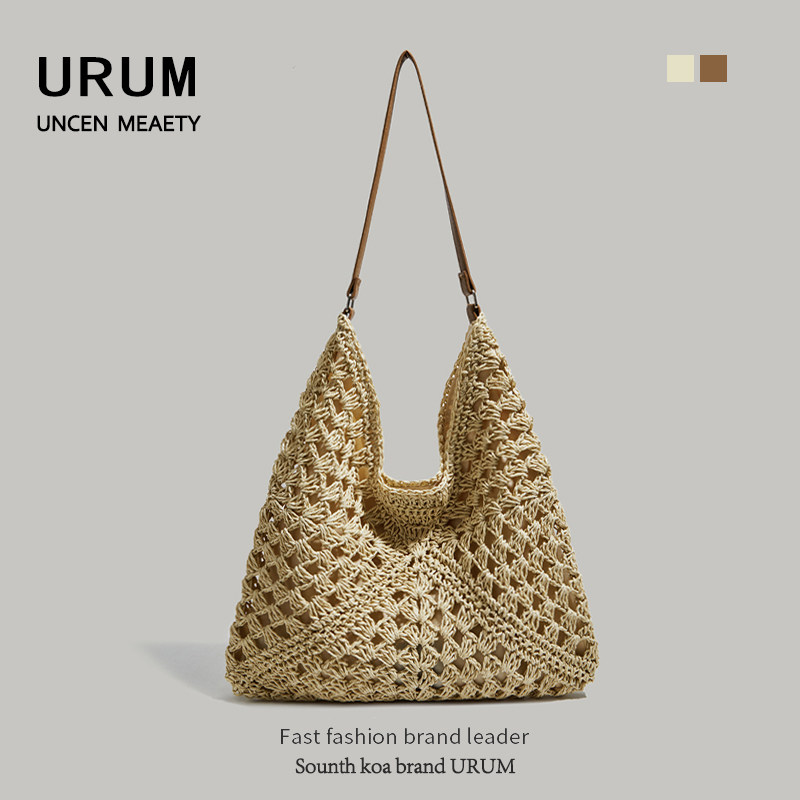 URUM大容量草编包女2025新款夏海边旅游沙滩包编织镂空单肩托特包,箱包皮具/热销女包/男包,托特包,淘宝优惠券,粉丝福利购,淘宝优惠卷