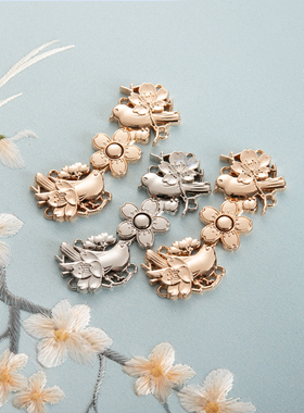 汉服子母扣古装对襟披风立领旗袍盘扣金属明制竹梅花喜鹊扣子