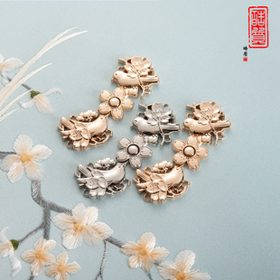 汉服子母扣古装对襟披风立领旗袍盘扣金属明制竹梅花喜鹊扣子