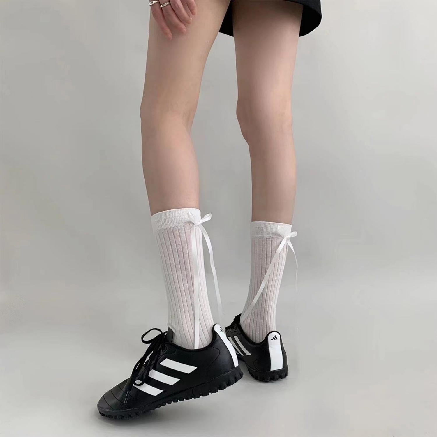 健身袜子长筒袜蝴蝶结堆堆袜