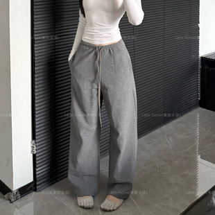 拿铁女孩欧美辣妹窄腰头弧形香蕉锥形运动卫裤 女慵懒百搭加厚长裤