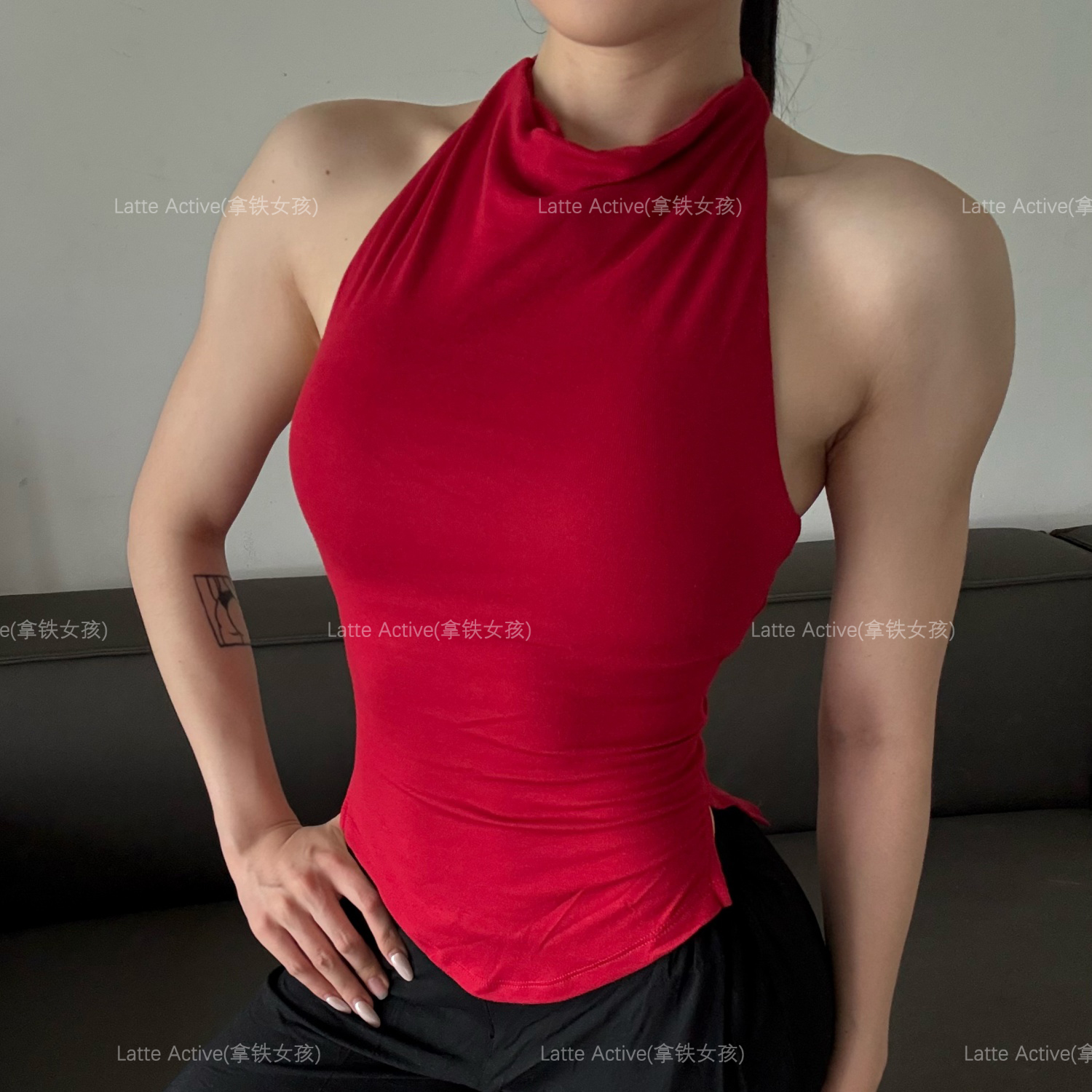 瑜伽上衣夏季荡领挂脖高强